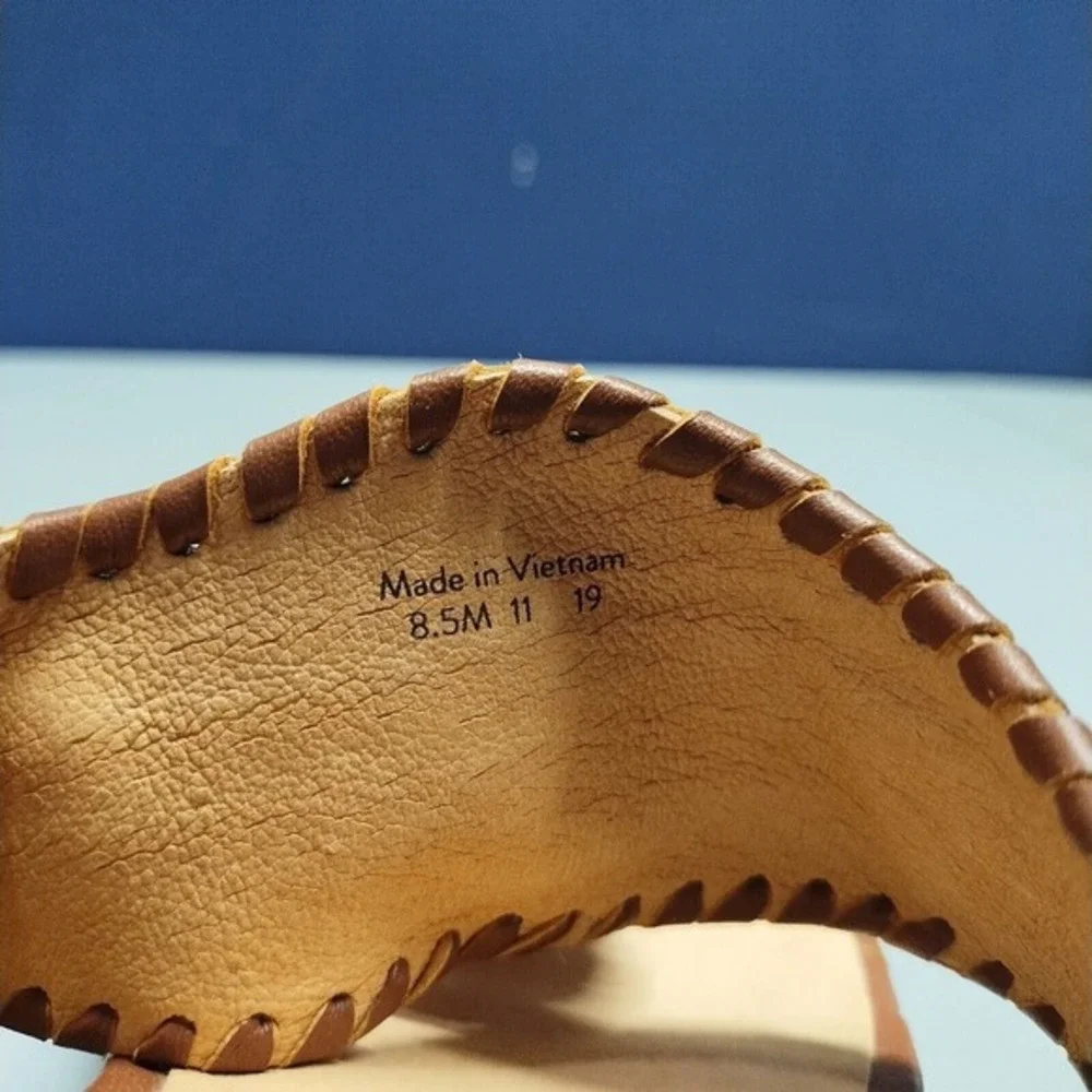 Jack Rogers Espadrille Wedge Heel‎ Sandals Womens 8.5M Brown Tan Leather Slip On